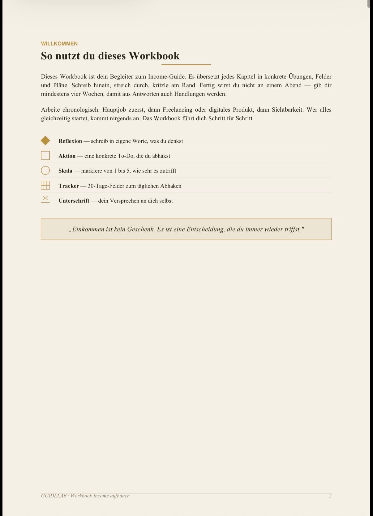 Income aufbauen – Workbook