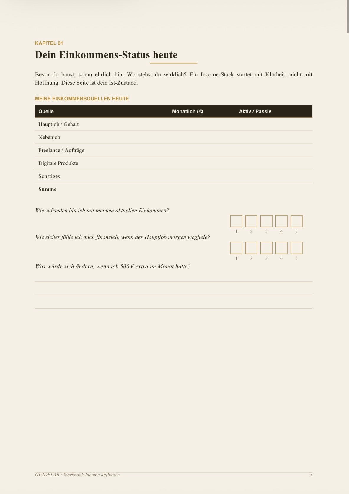 Income aufbauen – Workbook